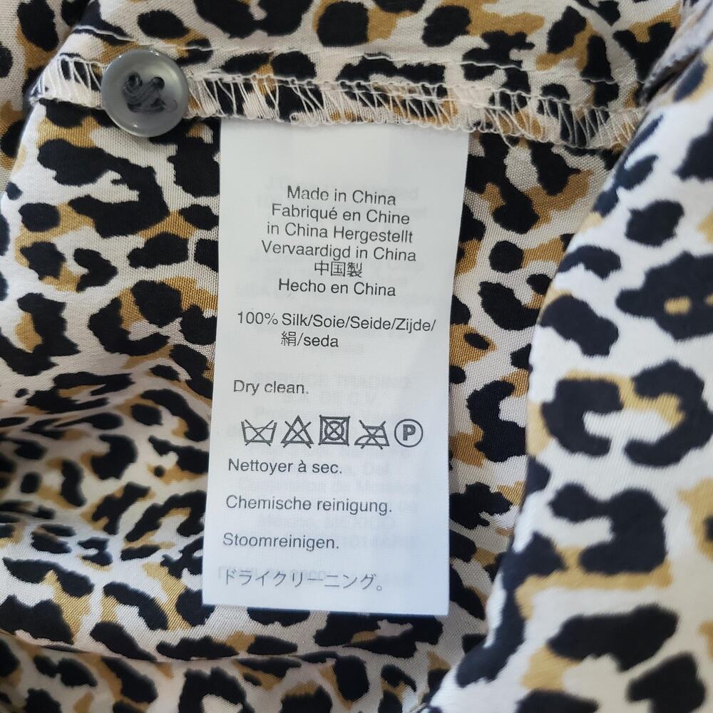 J Crew Shirt Womens 22 Brown Black Leopard Animal Print Silk Button Front J8152 - Picture 8 of 10